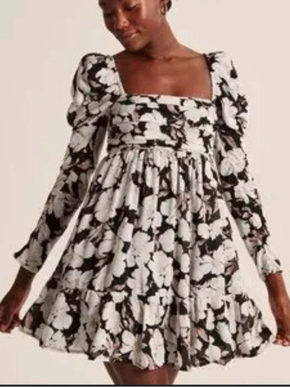 Abercrombie & Fitch Black and White Floral Square-Neck Mini Dress